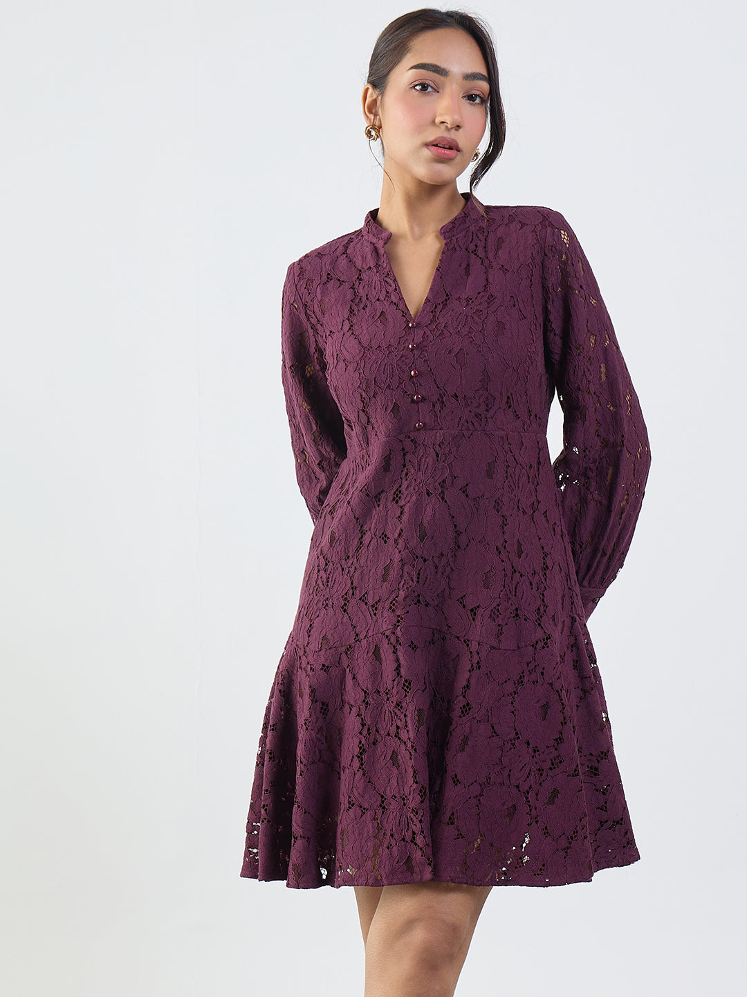 Wine Lace Mini Dress
