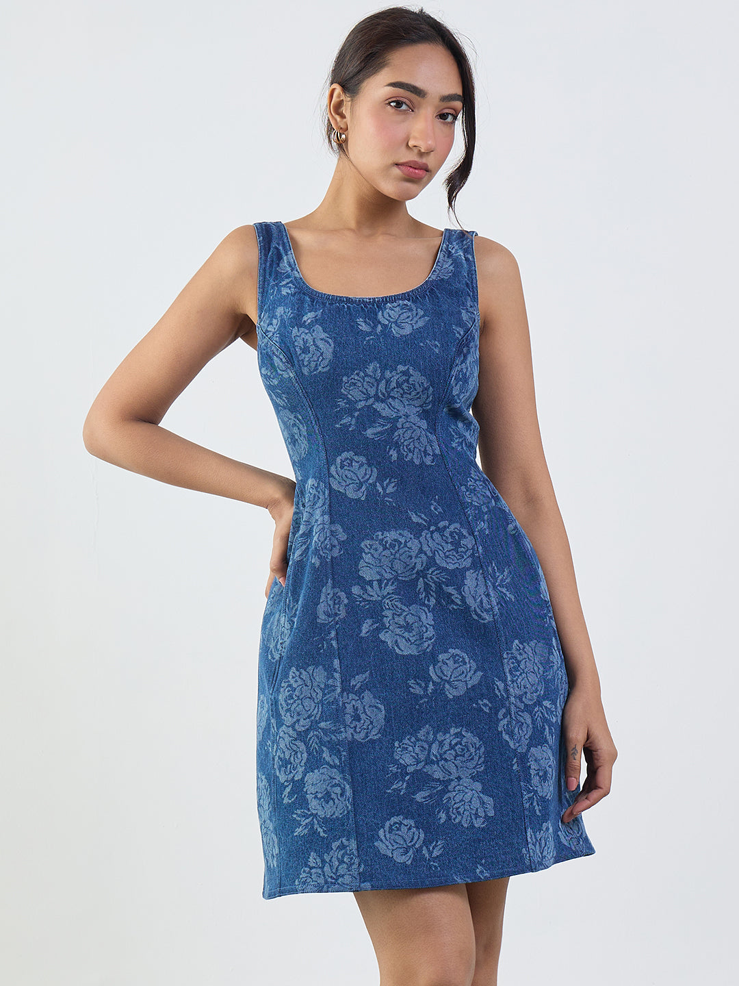 トップス ans dotsloevner MINI DRESS BLUE DenimClassic Blue Floral Print Mini Dress