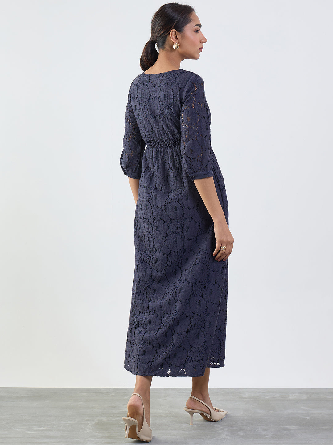 Navy Lace Corset Detail Maxi Dress