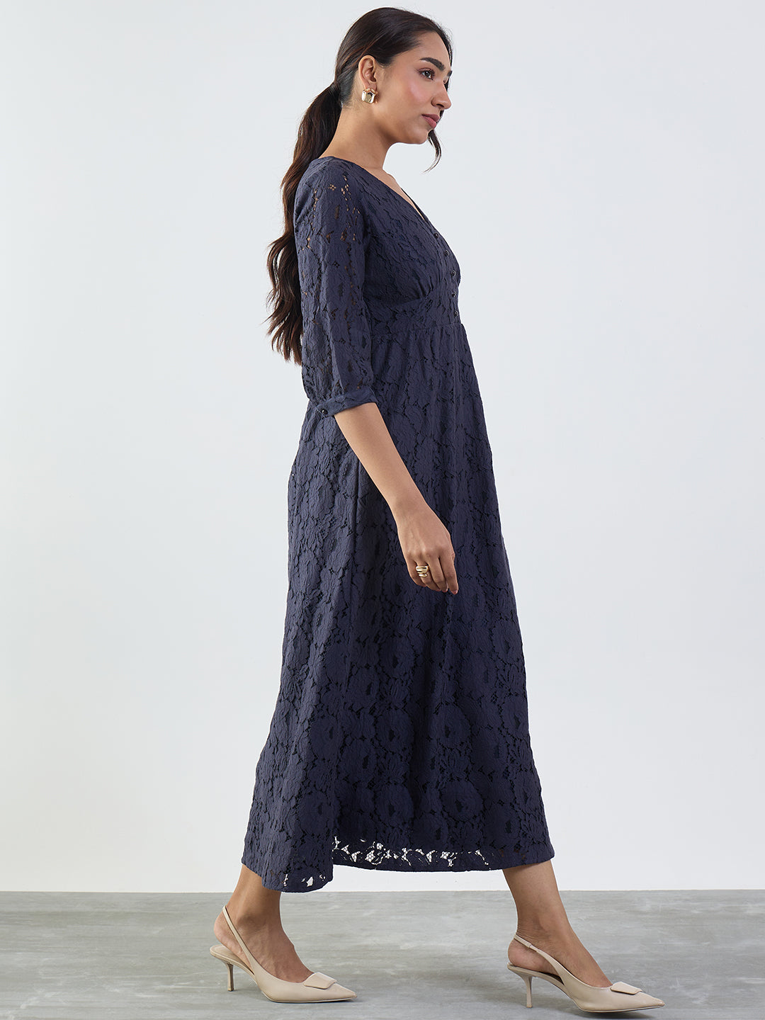 Navy Lace Corset Detail Maxi Dress