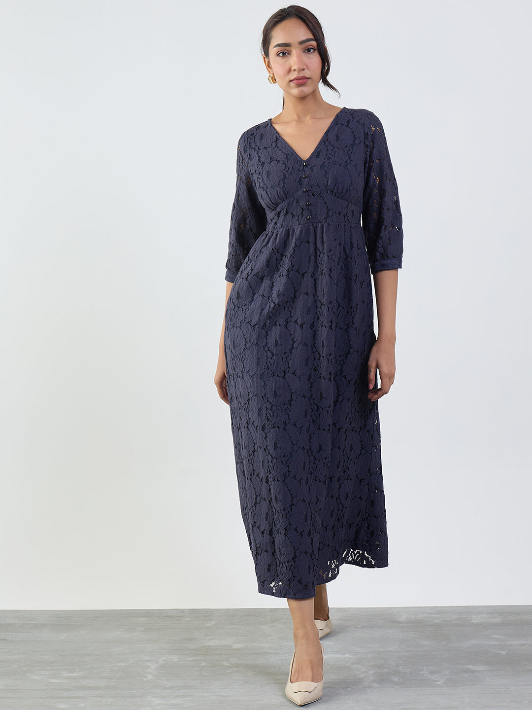 Navy Lace Corset Detail Maxi Dress