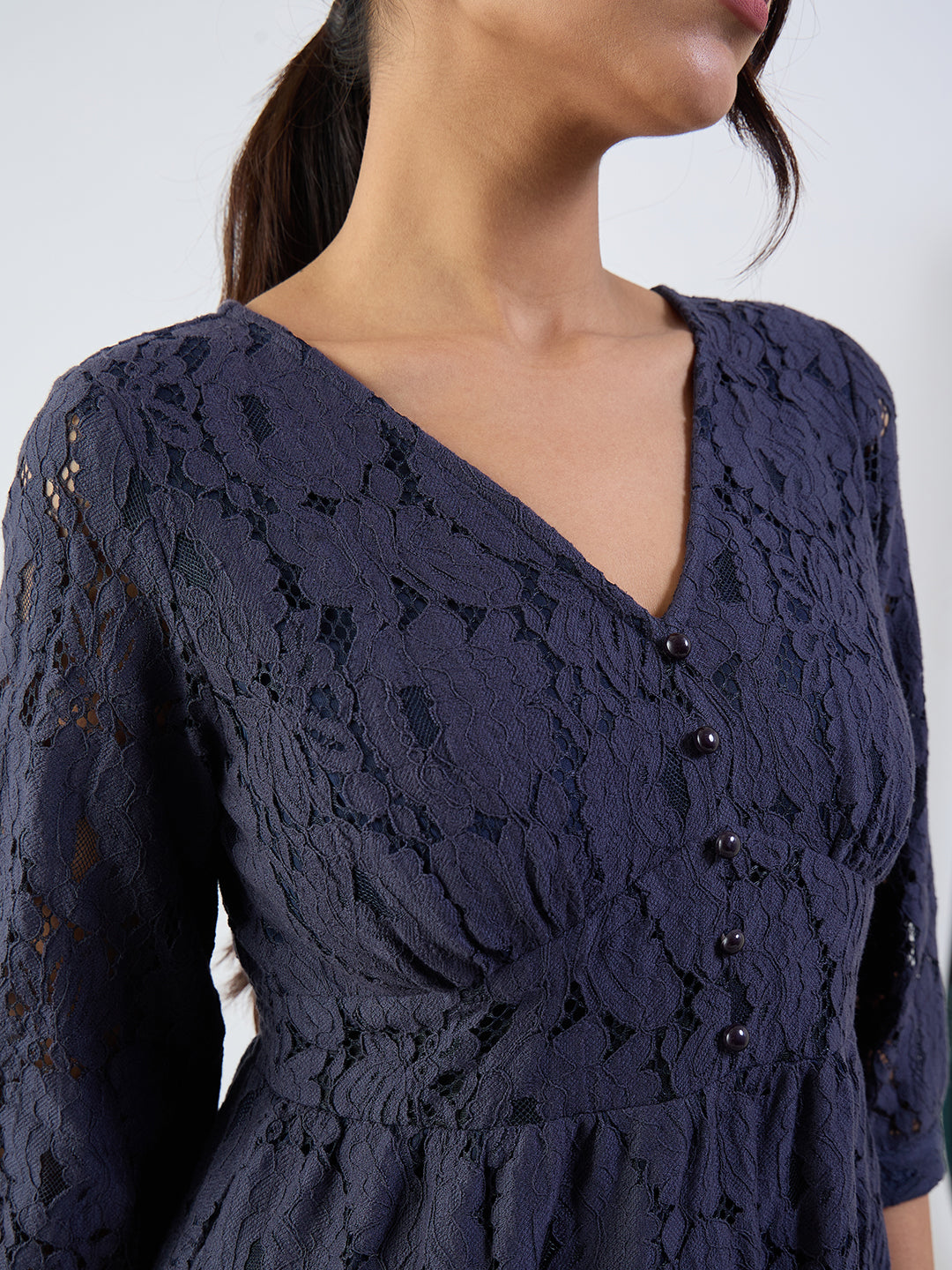 Navy Lace Corset Detail Maxi Dress