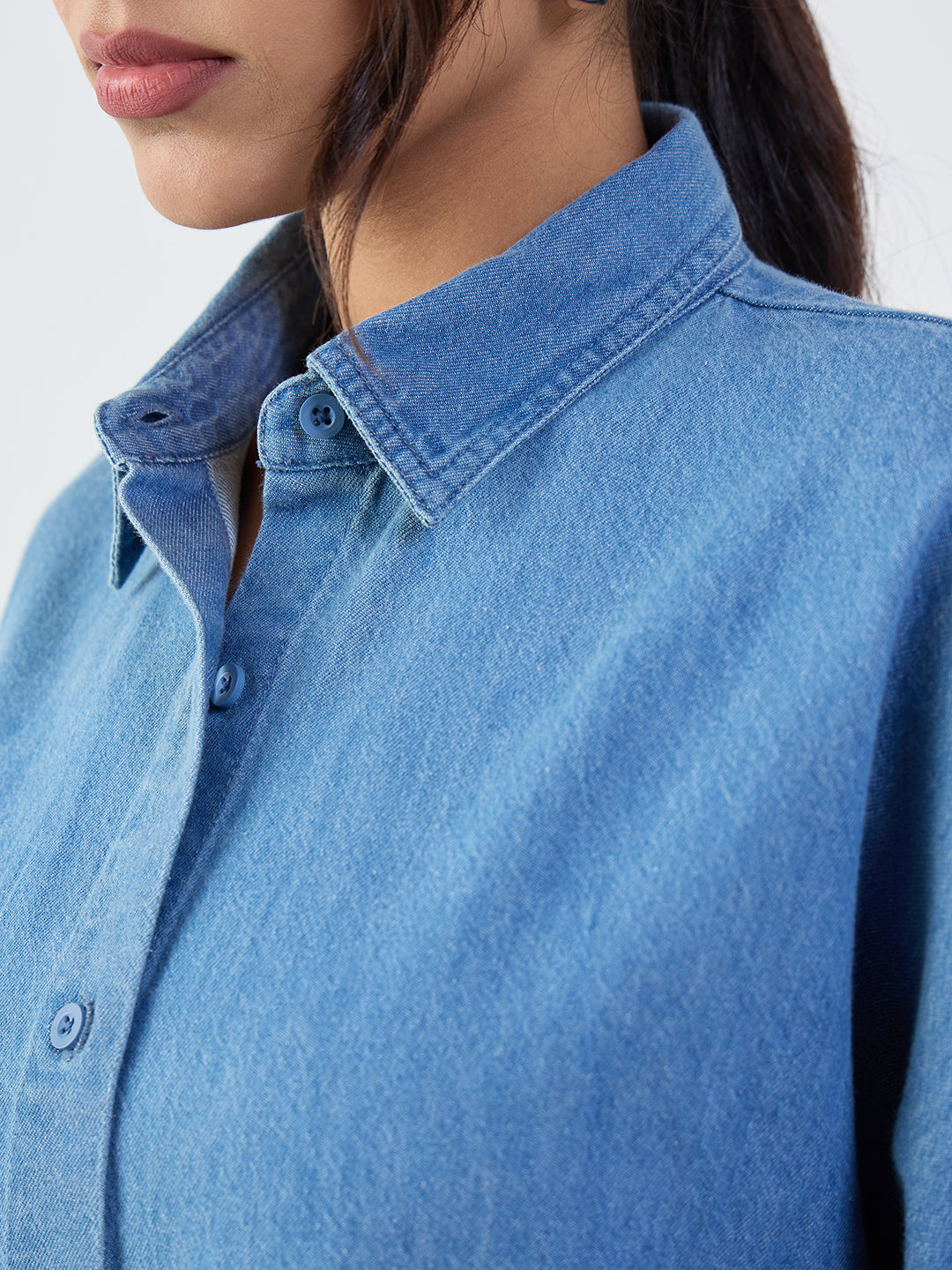 Mid Blue Denim Kimono Sleeves Shirt