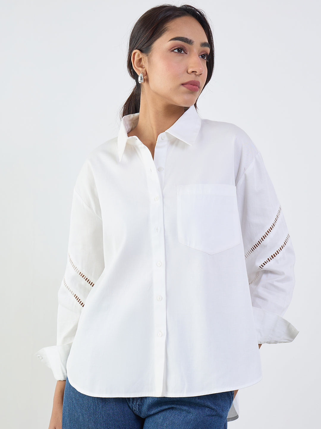 White Cotton Lace Detail Shirt