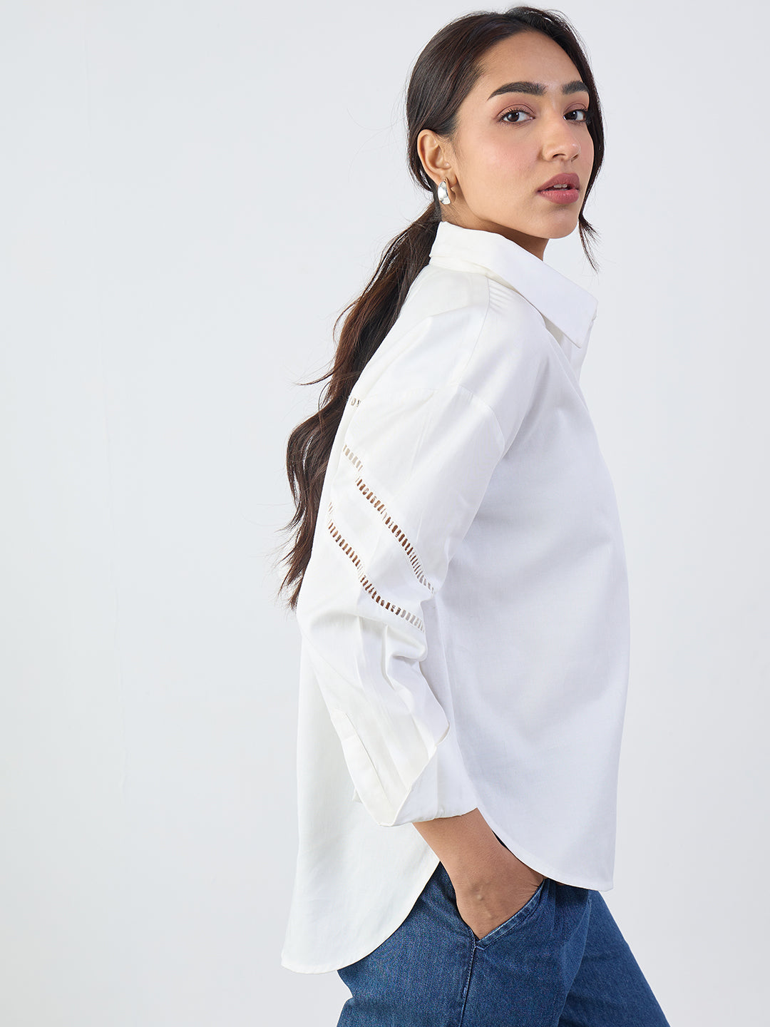 White Cotton Lace Detail Shirt