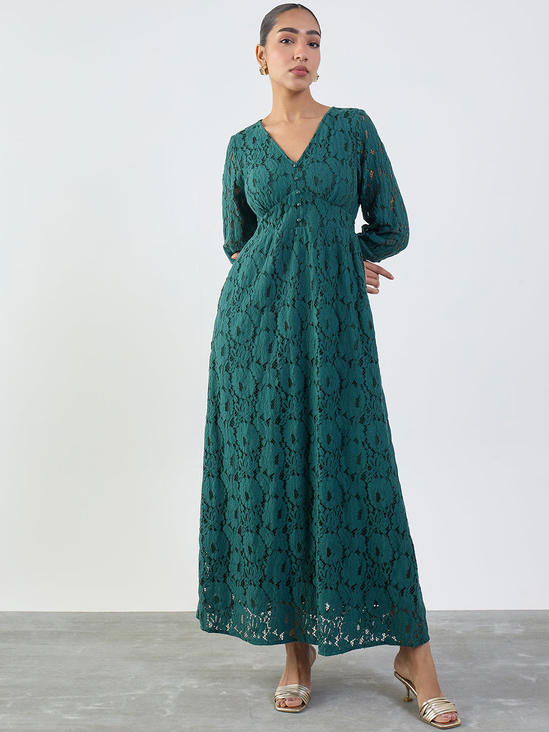 Green Lace Corset Detail Maxi Dress