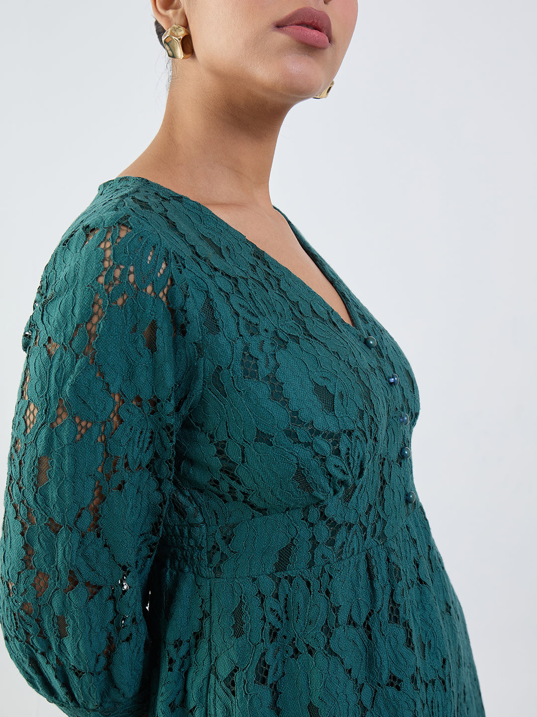 Green Lace Corset Detail Maxi Dress