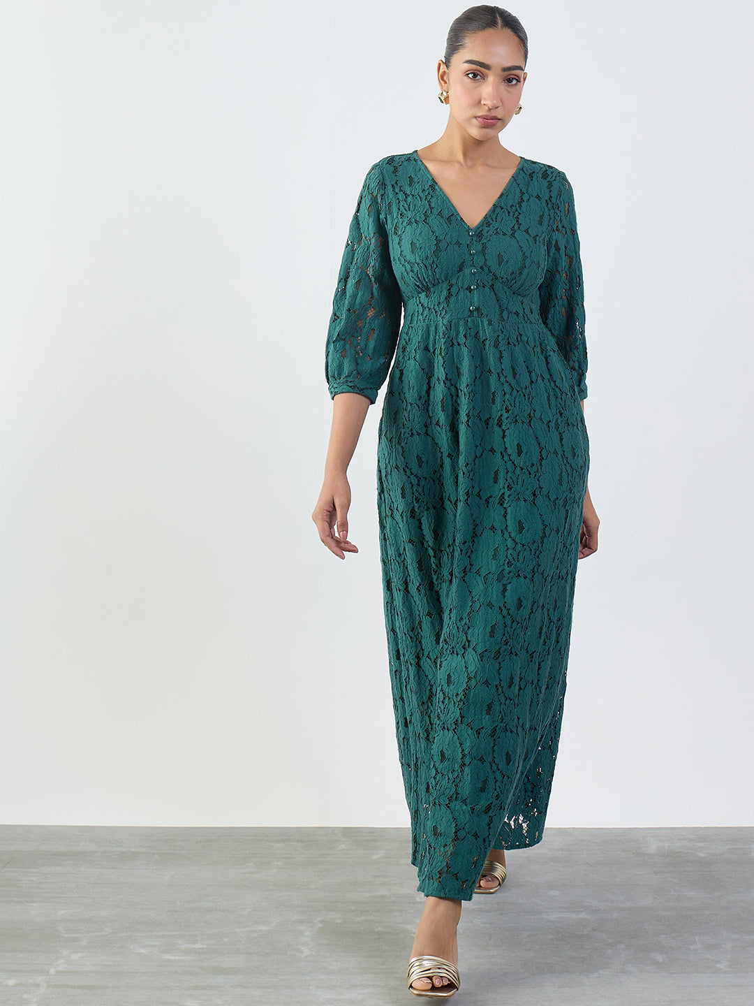 Green Lace Corset Detail Maxi Dress