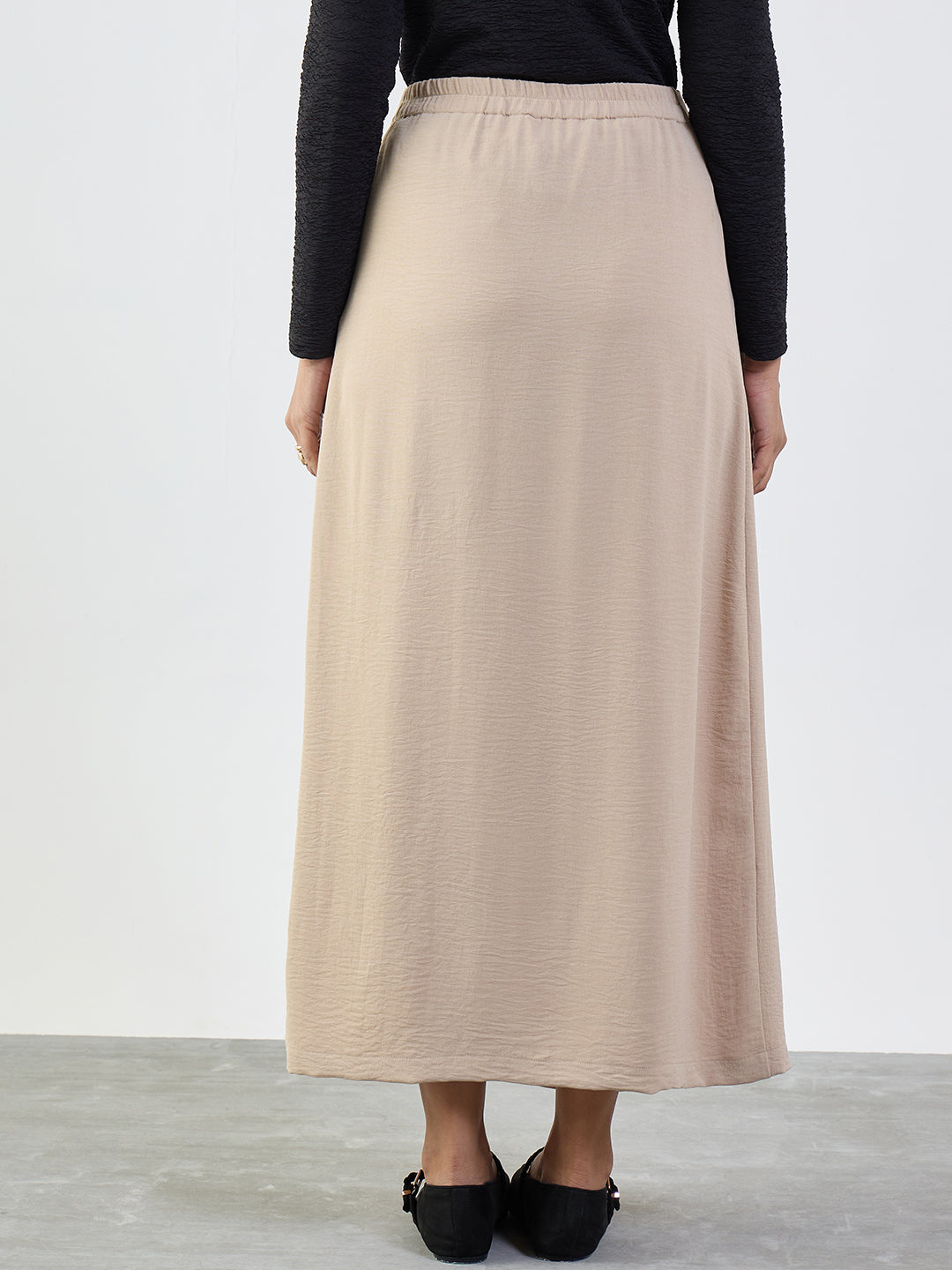 Beige Front Twist Detail Maxi Skirt