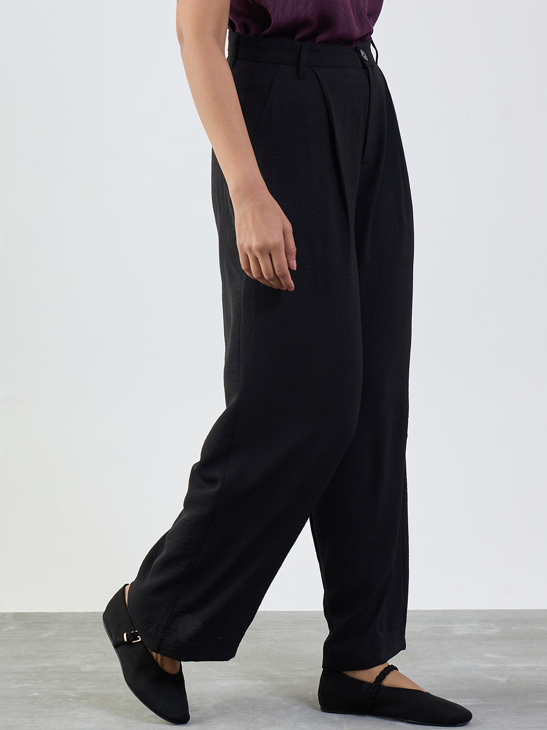 Black Darted Wide Leg Trousers