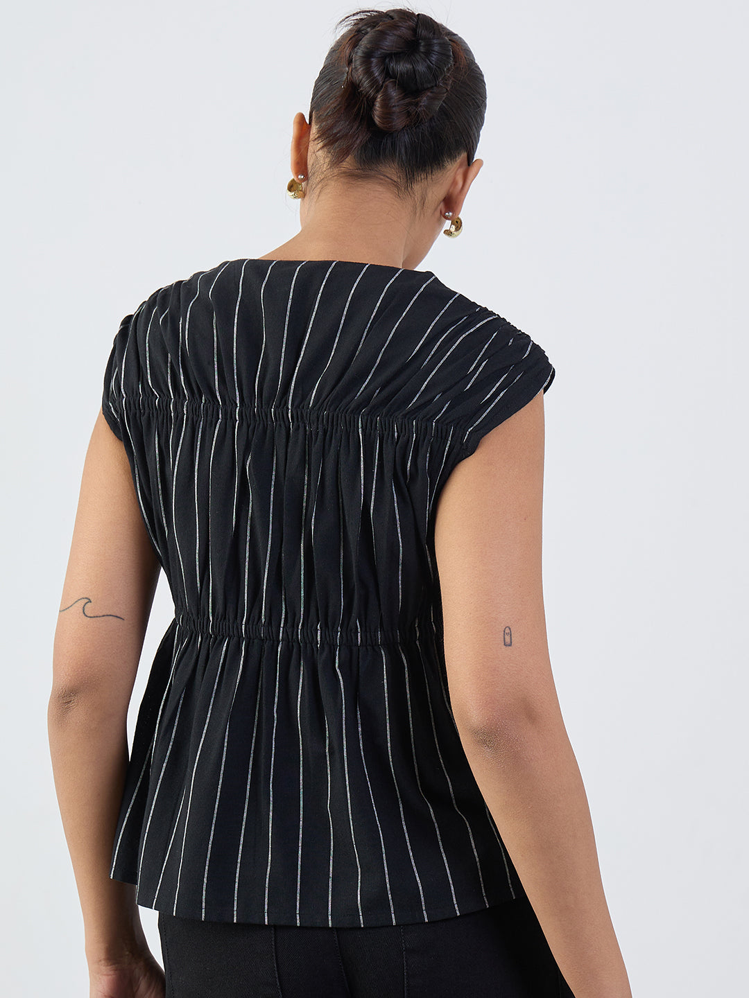 Black Stripe Tie-Up Top