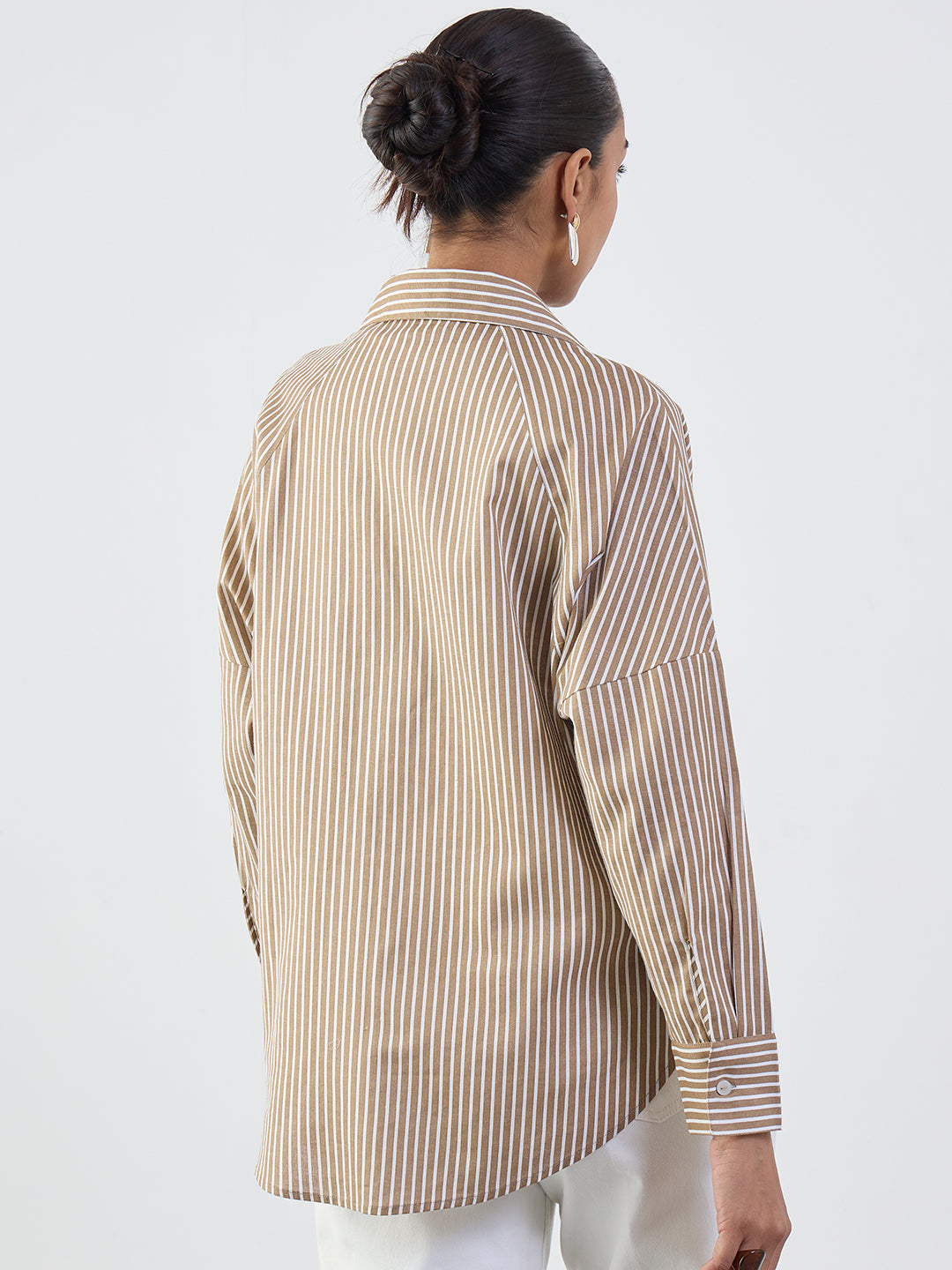 Brown Stripe Cotton Linen Oversized Shirt