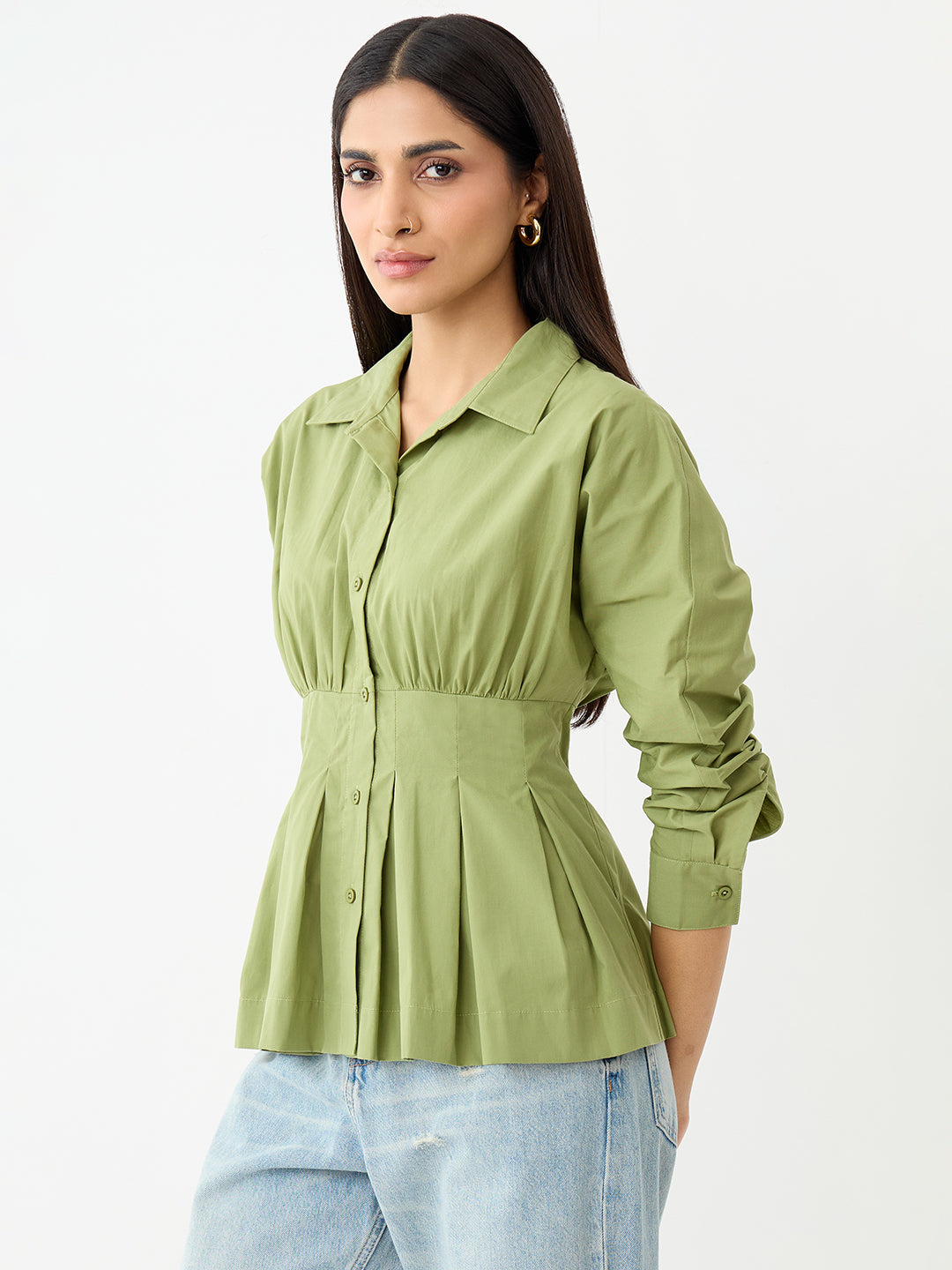 Crispcotton Sage Cinched Waist Shirt