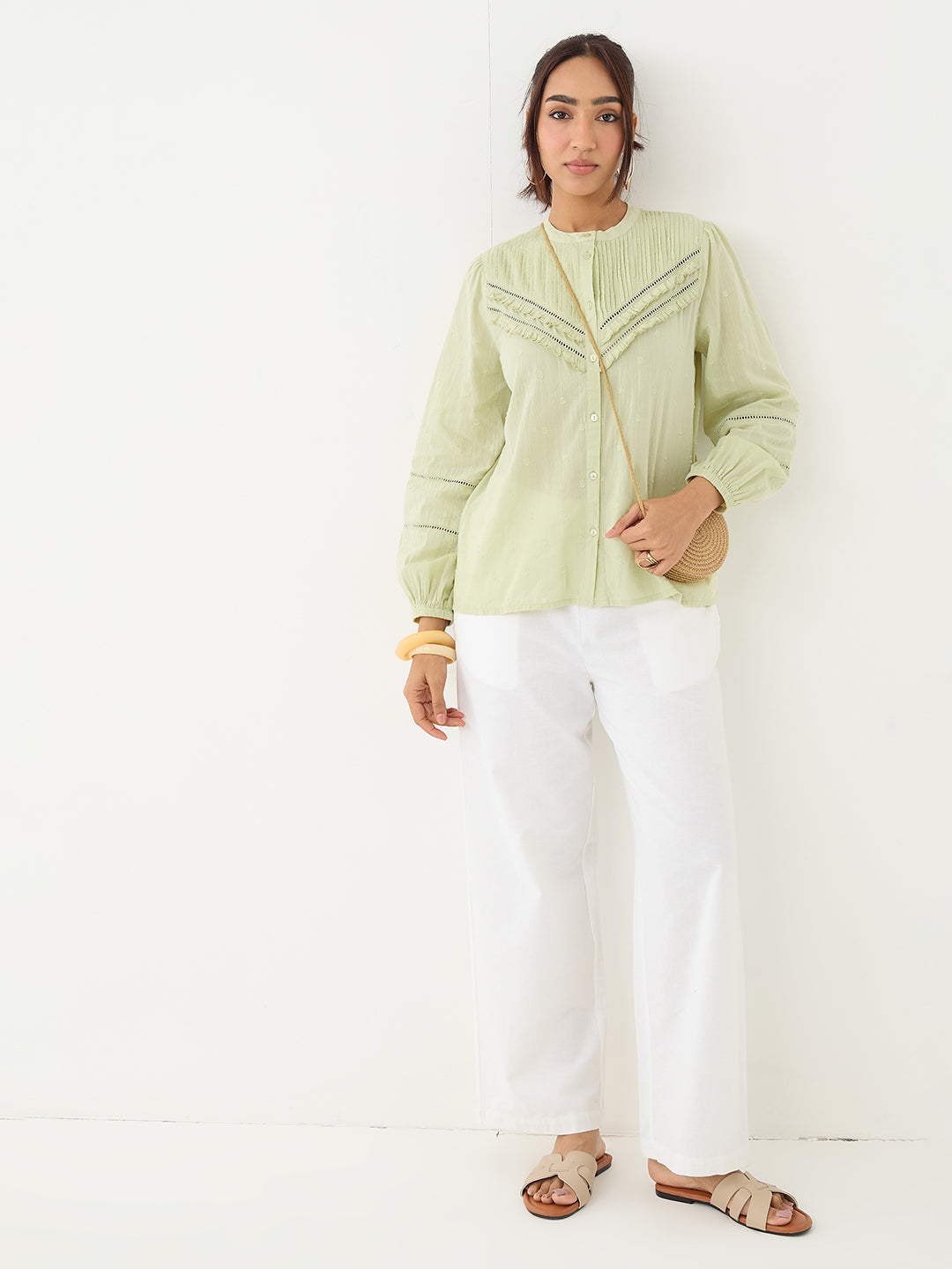 Sage Pleated Yoke Dobby Shirt