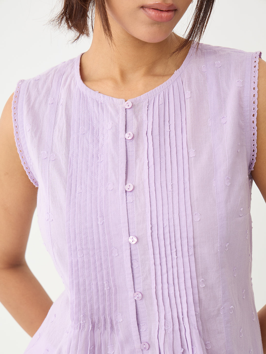 Lilac Pleated Peplum Dobby Top