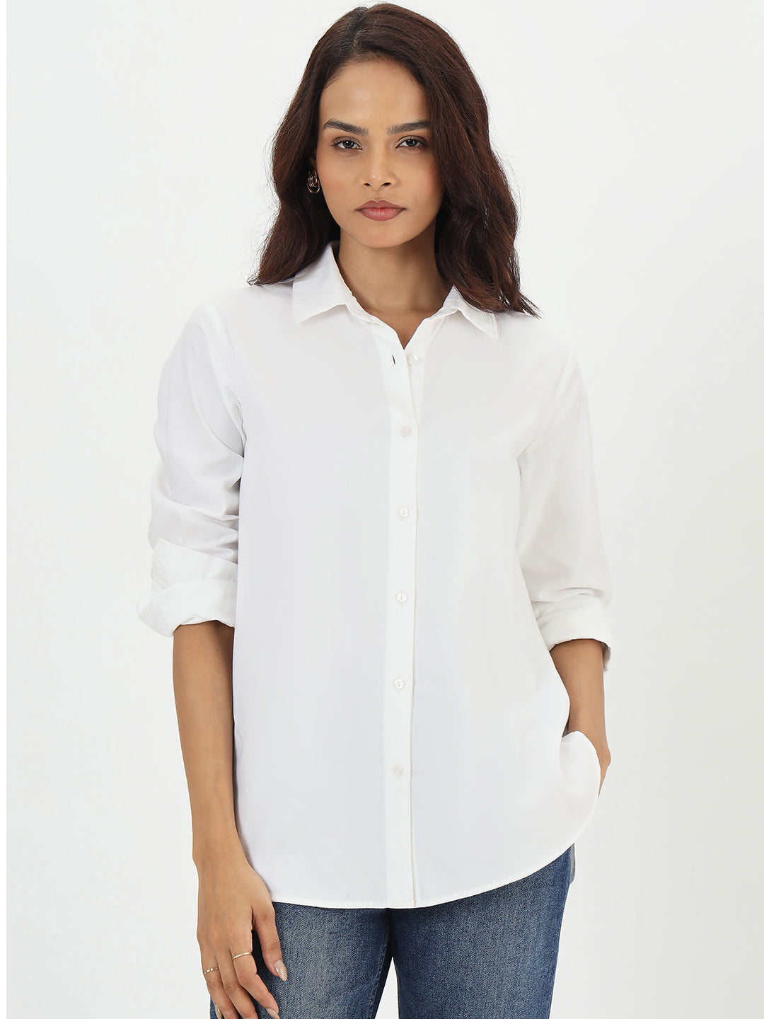 White Cotton Easy Fit Shirt