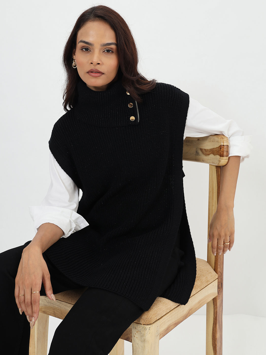 Black Lurex Turtle Neck Sweater Vest