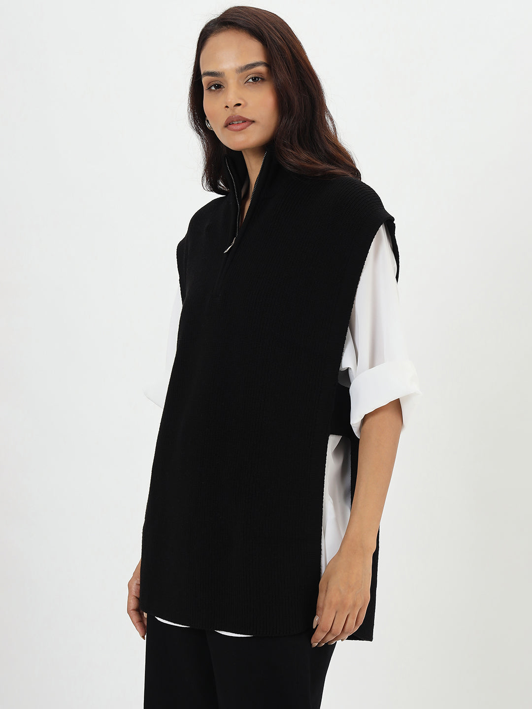 Black Half Zipper Sweater Vest
