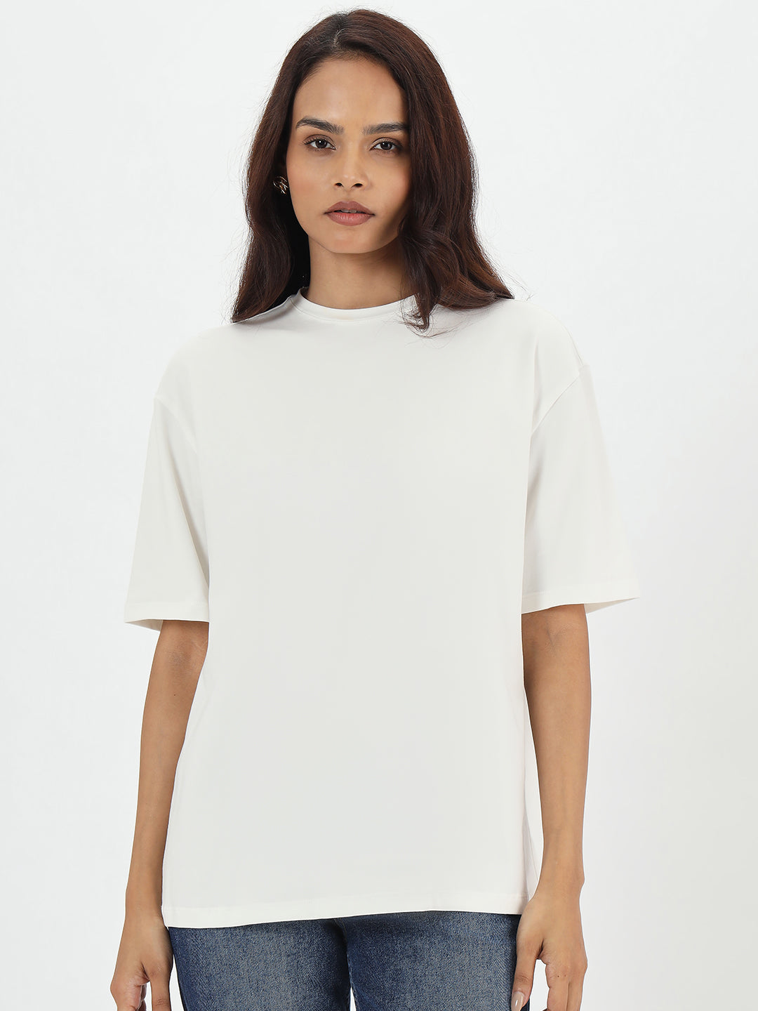 White Oversize Cotton Knit T-Shirt