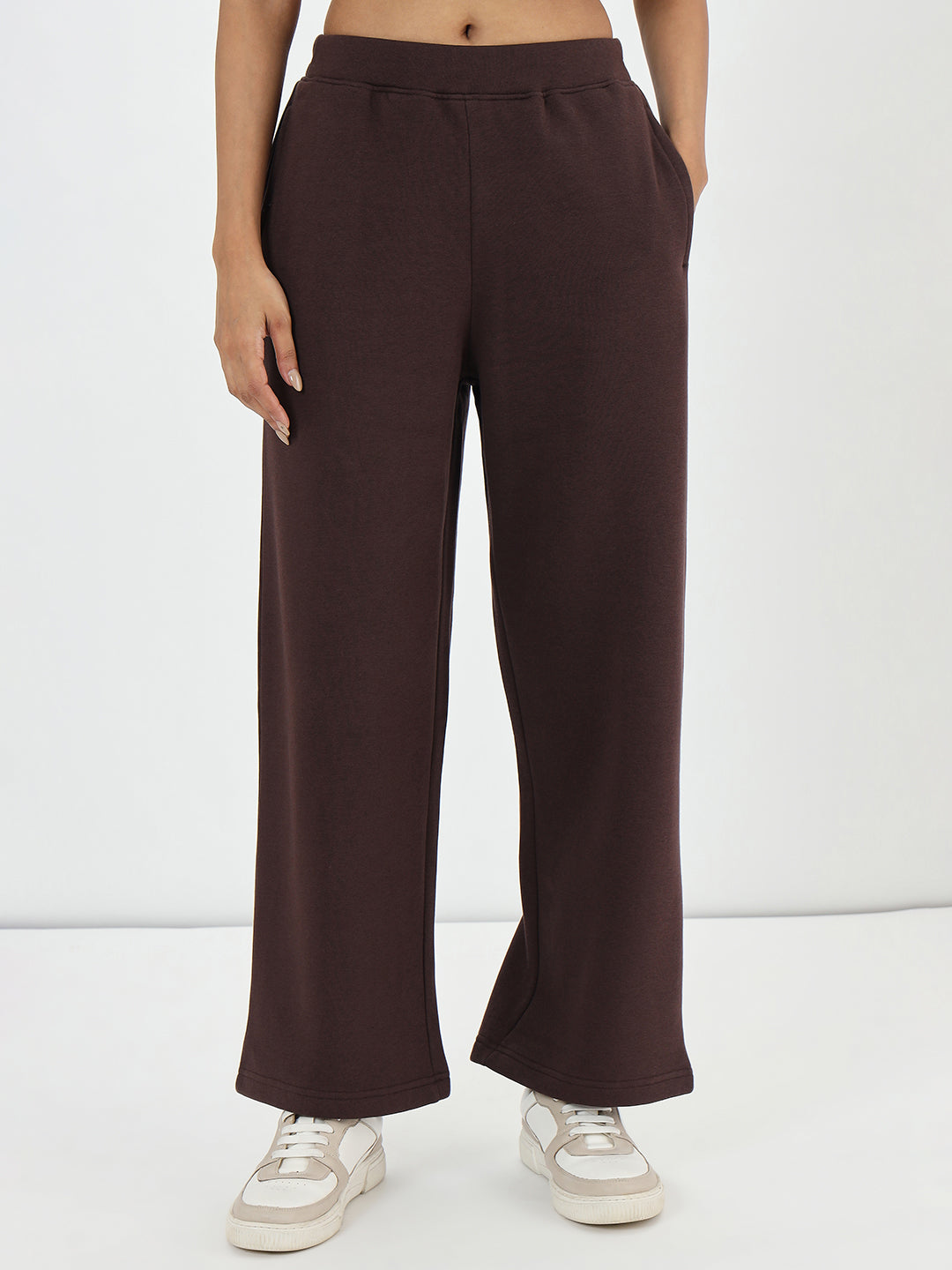 Coffee Brown Straight Fit Fleece Trackpants