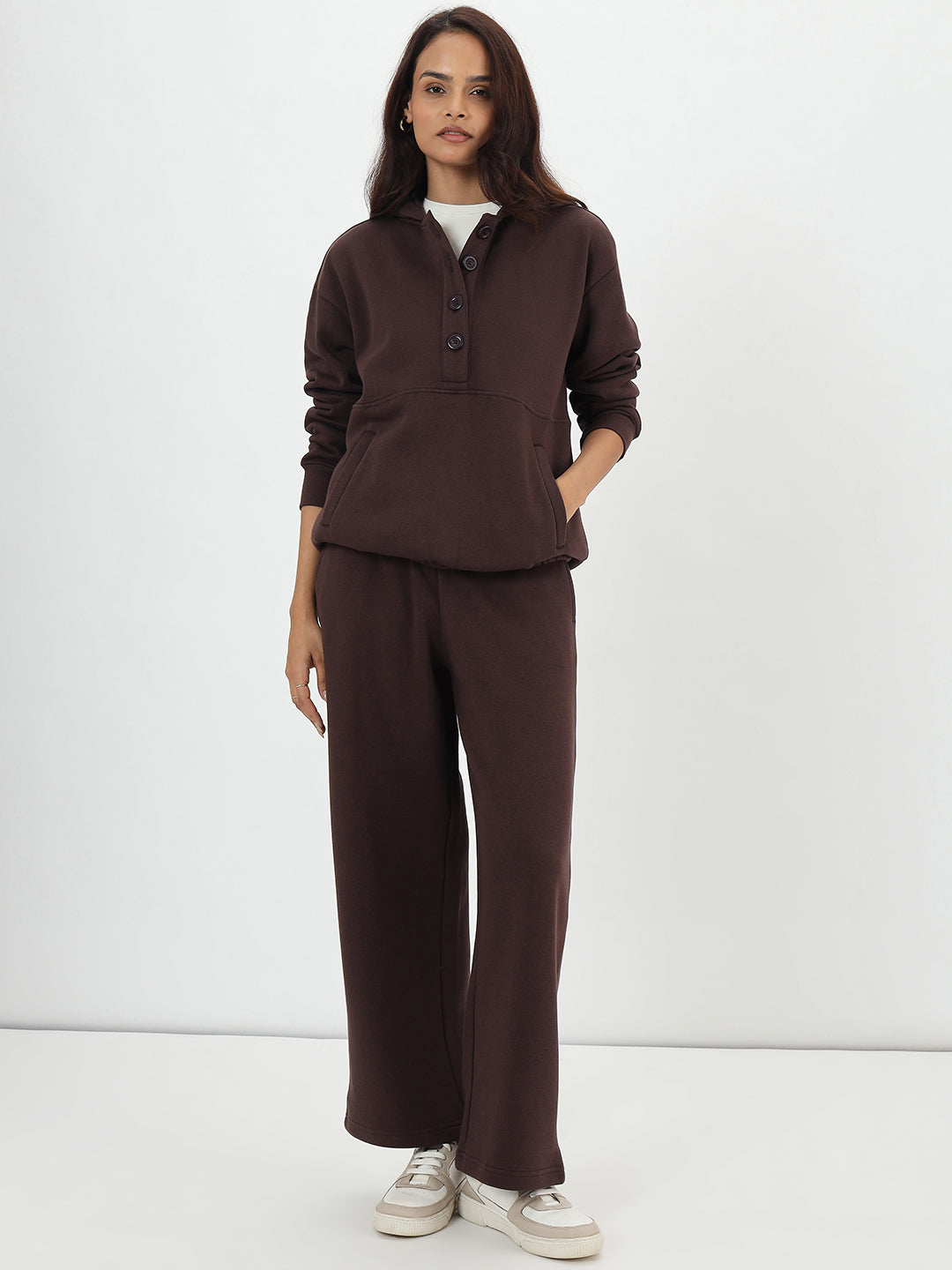 Coffee Brown Button Down Fleece Hoodie