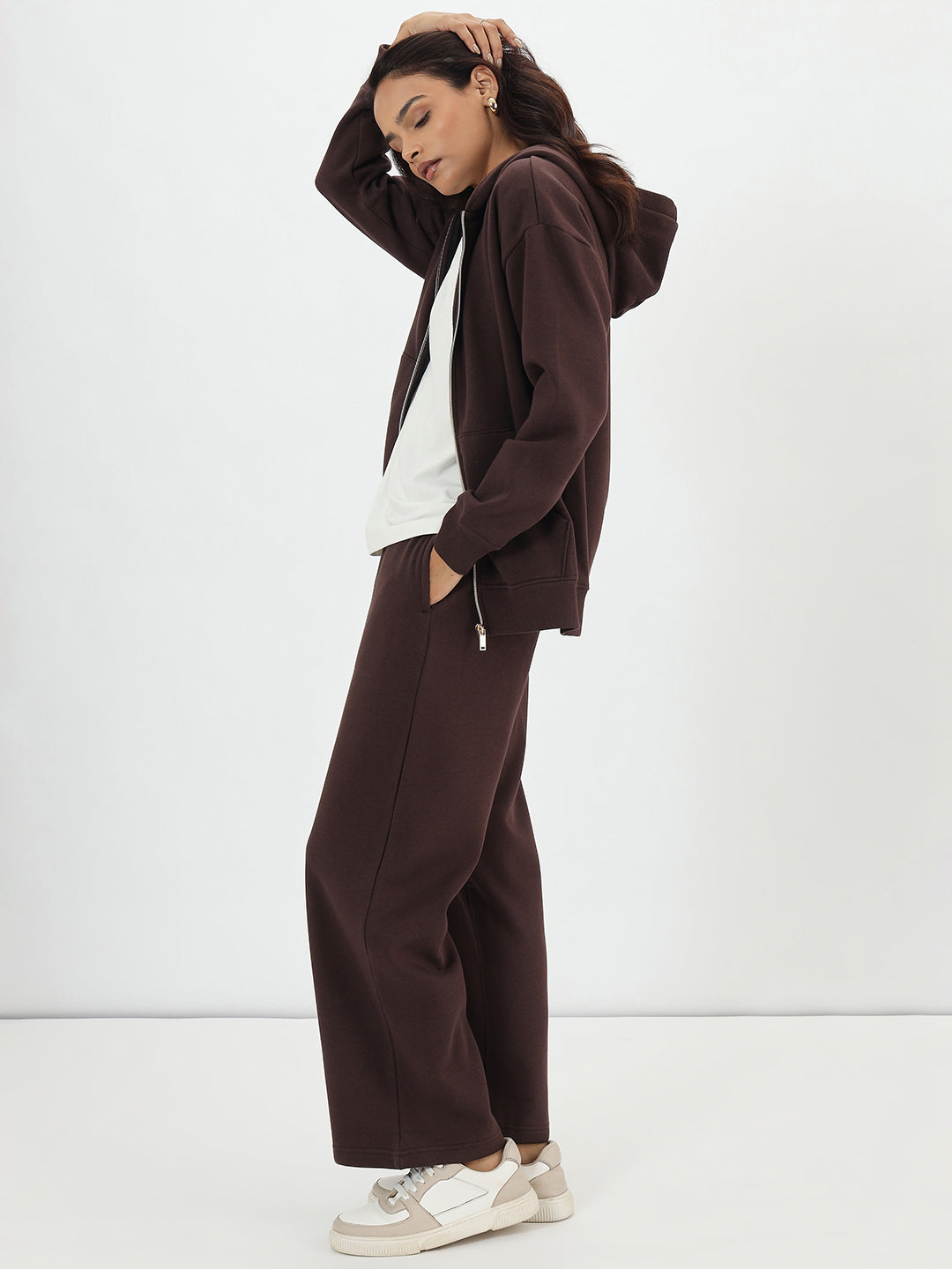 Coffee Brown Zip-Up Fleece Hoodie