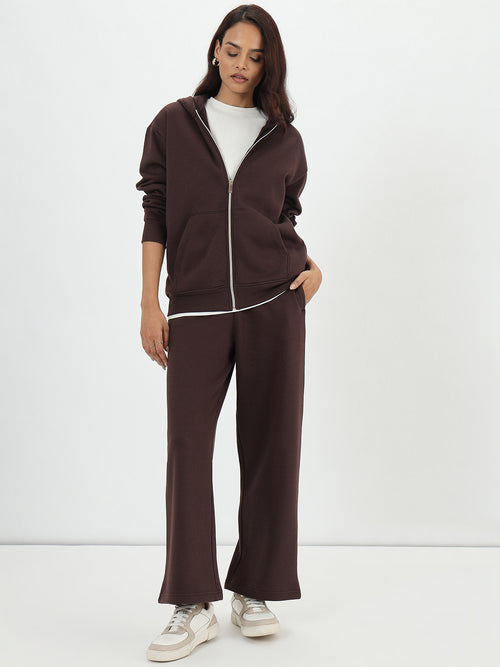 Coffee Brown Zip-Up Fleece Hoodie