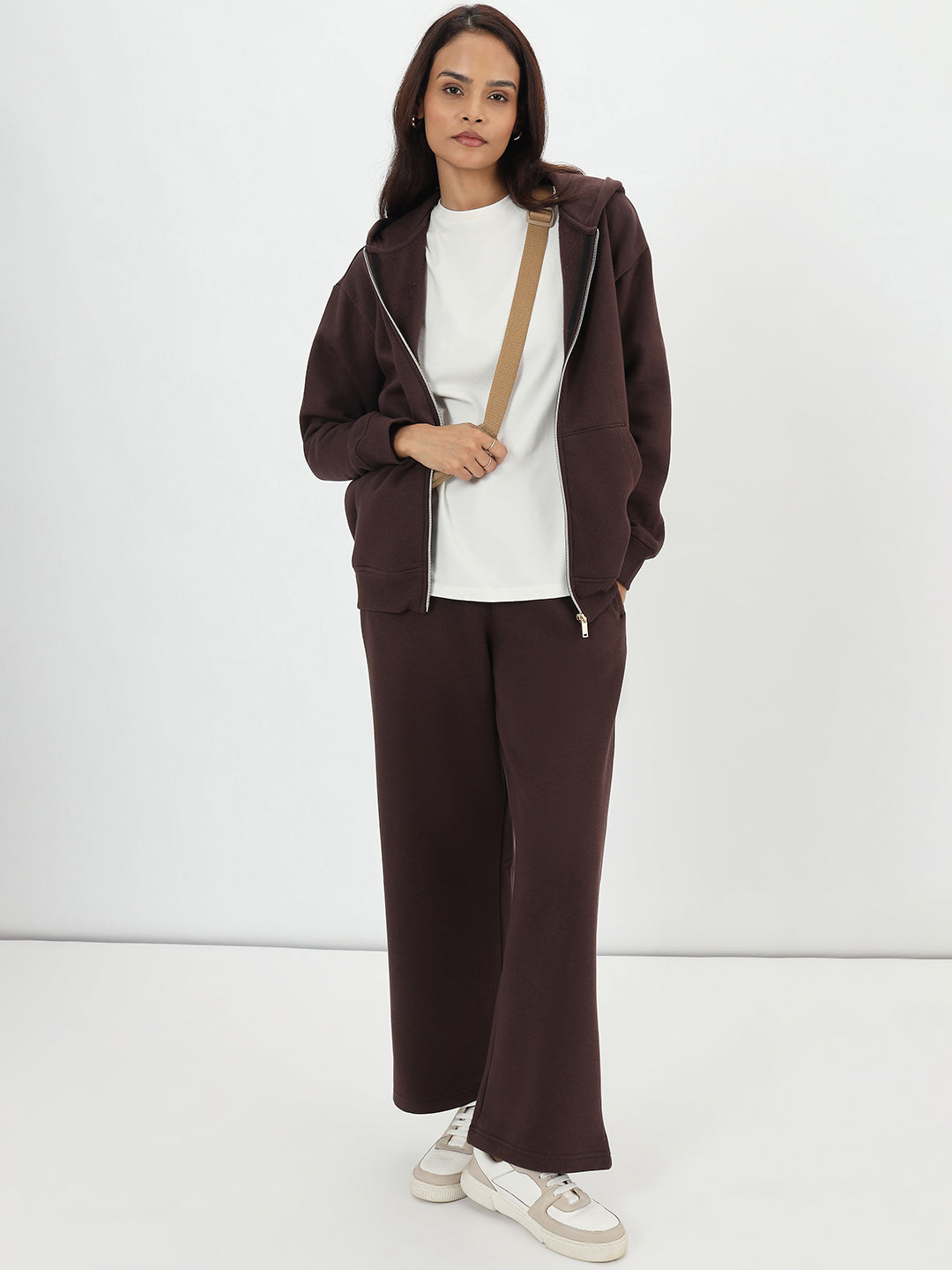 Coffee Brown Zip-Up Fleece Hoodie