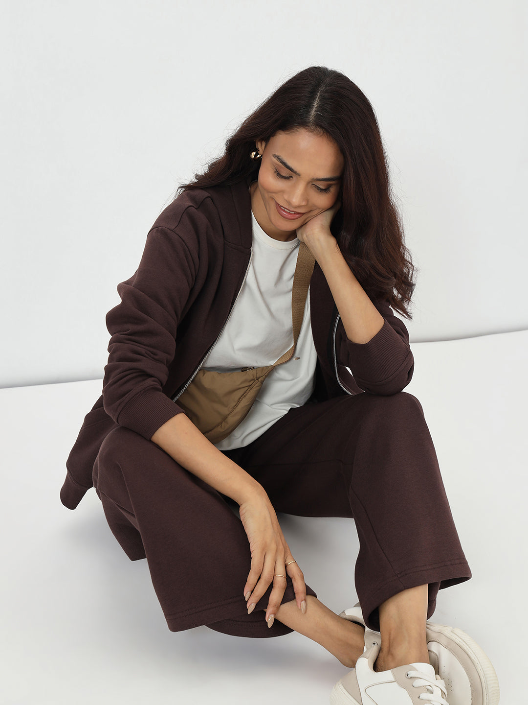 Coffee Brown Zip-Up Fleece Hoodie