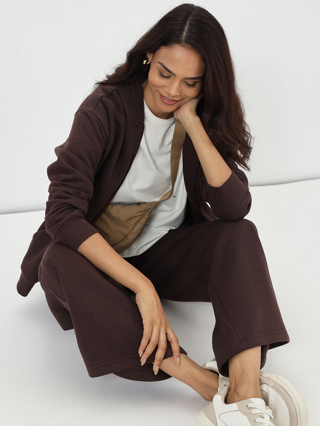 Coffee Brown Straight Fit Fleece Trackpants