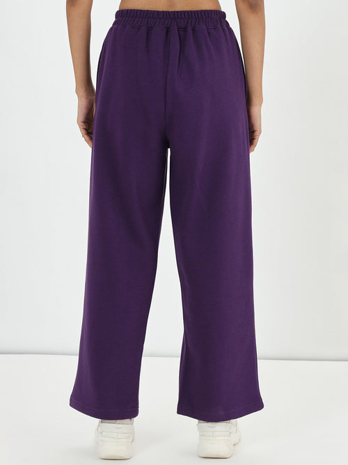 Deep Purple Straight Fit Fleece Trackpants