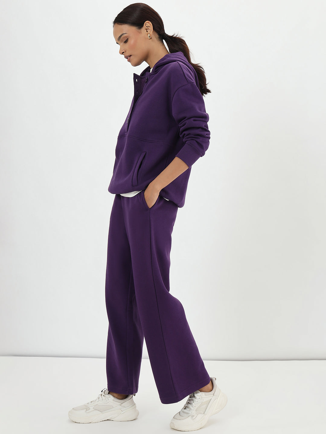 Deep Purple Button Down Fleece Hoodie