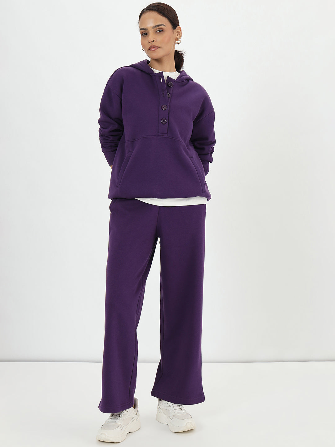 Deep Purple Button Down Fleece Hoodie