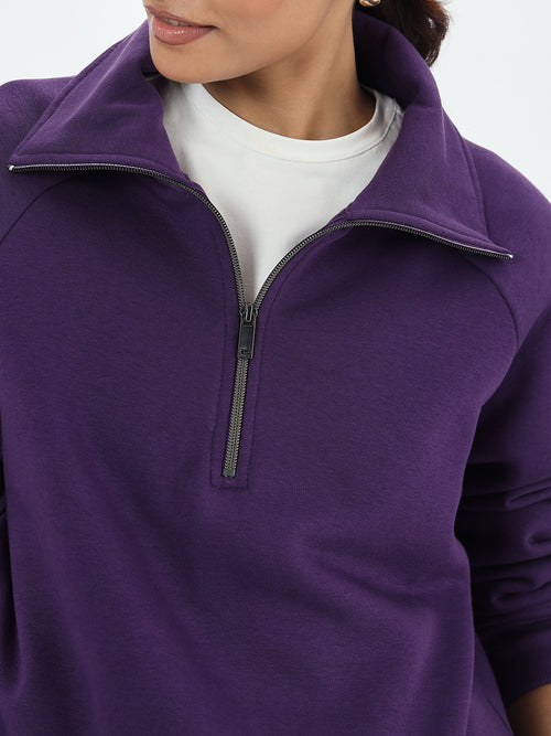 Deep Purple Half Zipper Fleece Sweatshirt