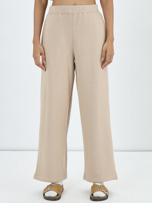 Beige Straight Fit Fleece Trackpants