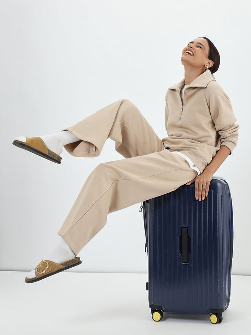 Beige Straight Fit Fleece Trackpants