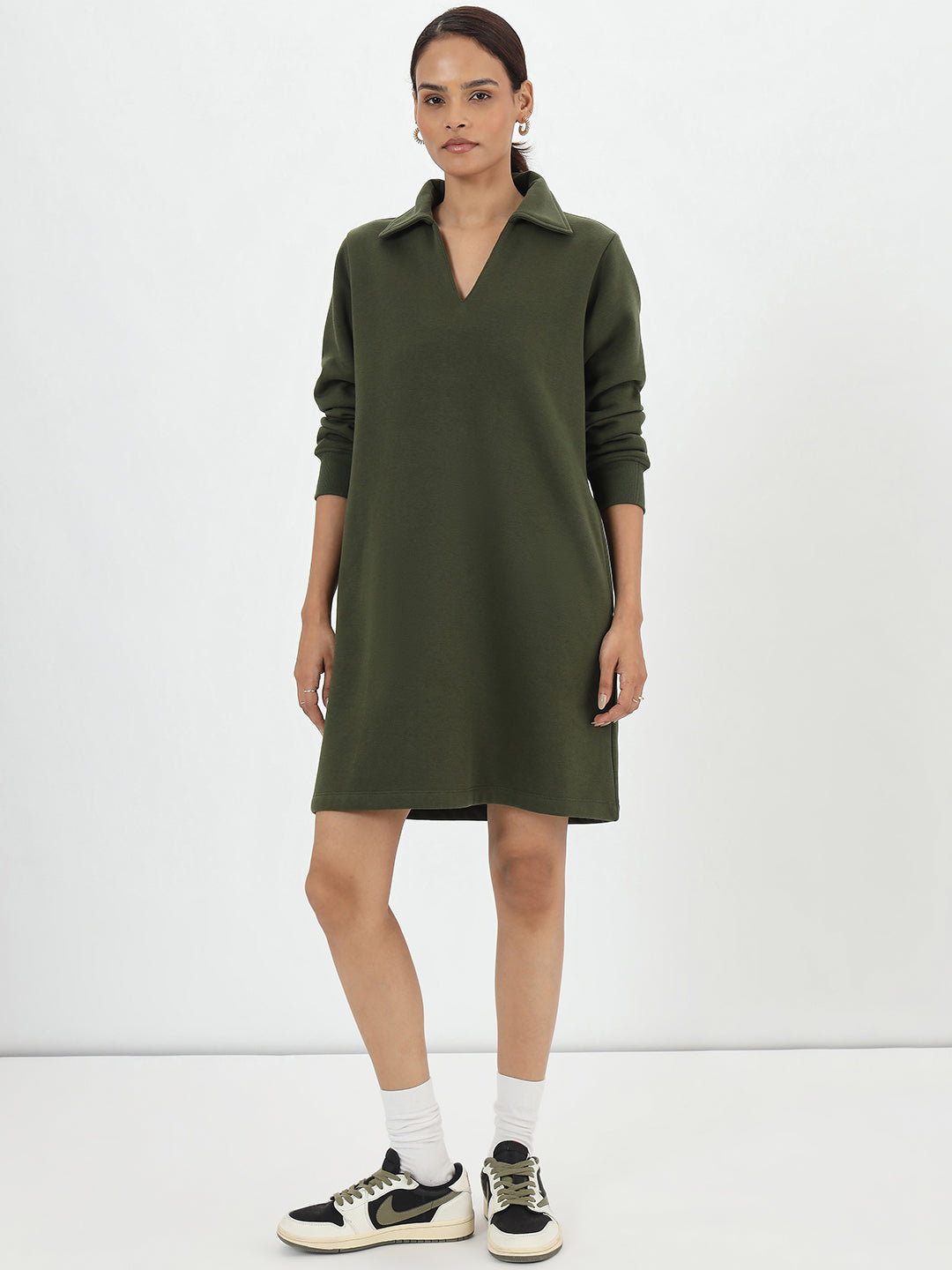 Olive Fleece Sweatshirt Dress