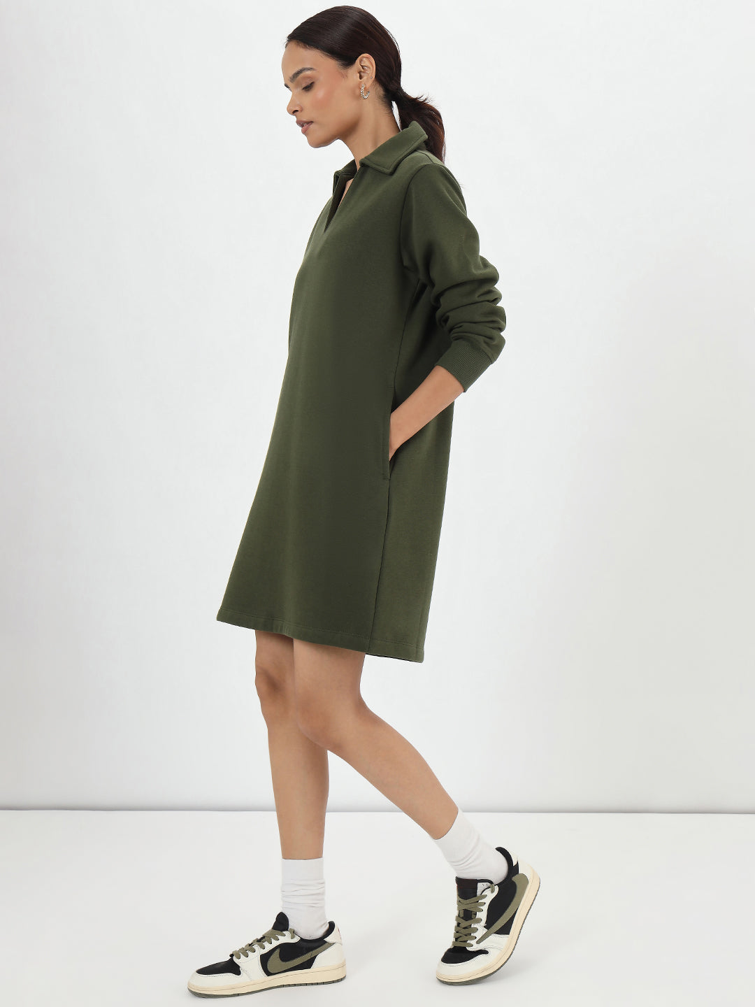 Olive Fleece Sweatshirt Dress