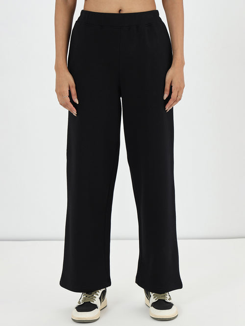 Black Straight Fit Fleece Trackpants