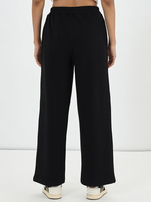 Black Straight Fit Fleece Trackpants