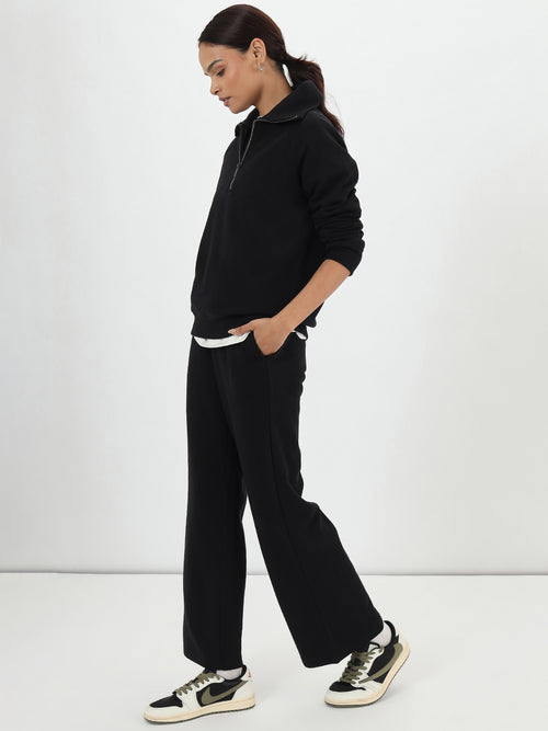 Black Half Zipper Fleece Sweatshirt