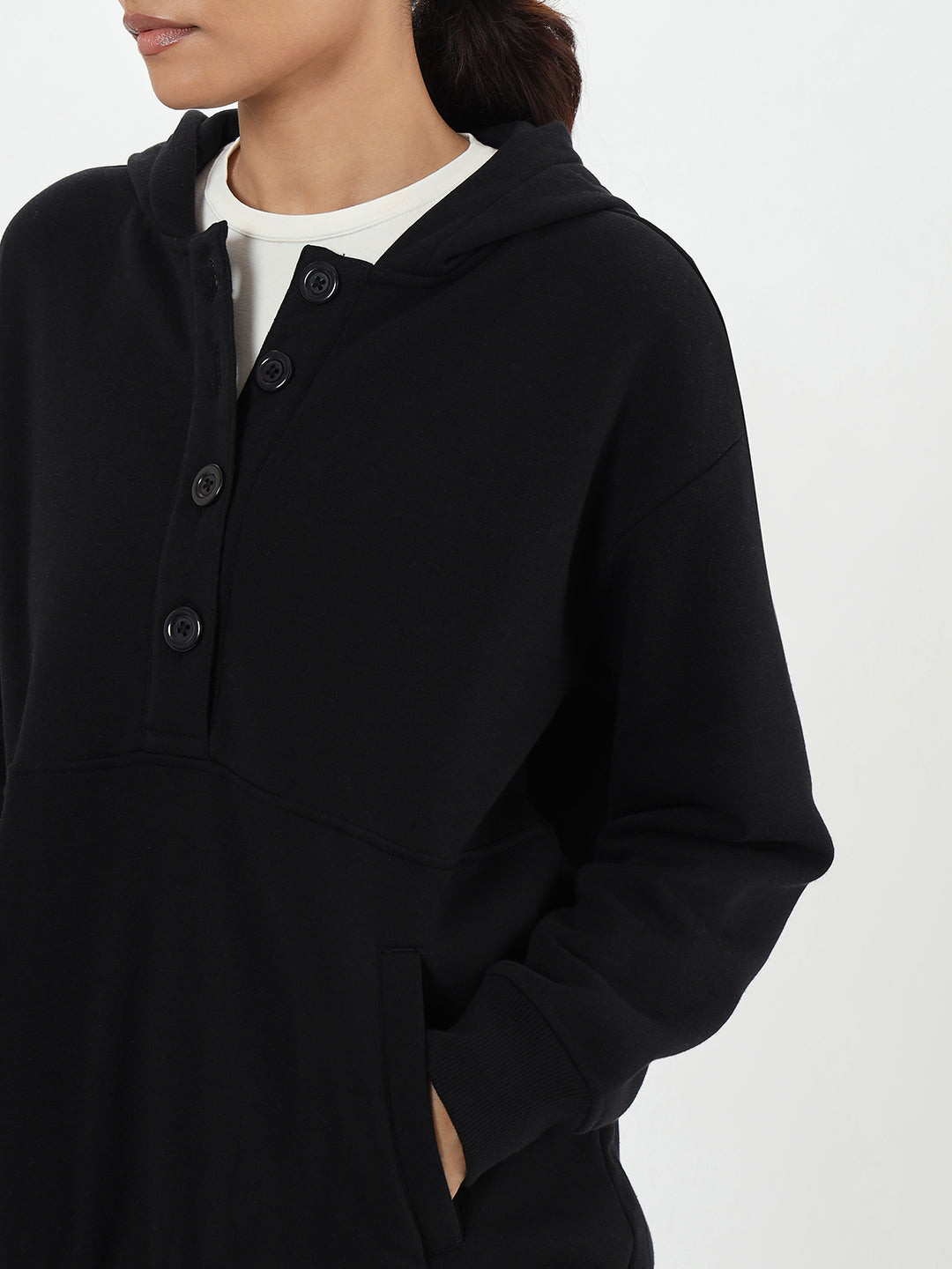 Black Button Down Fleece Hoodie