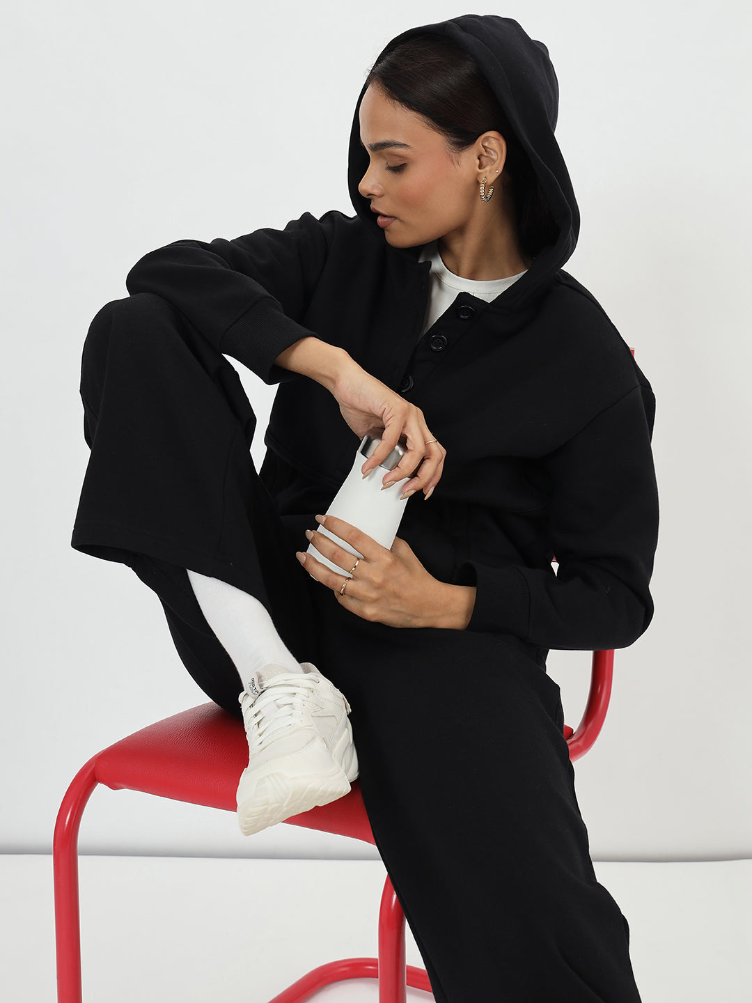 Black Button Down Fleece Hoodie