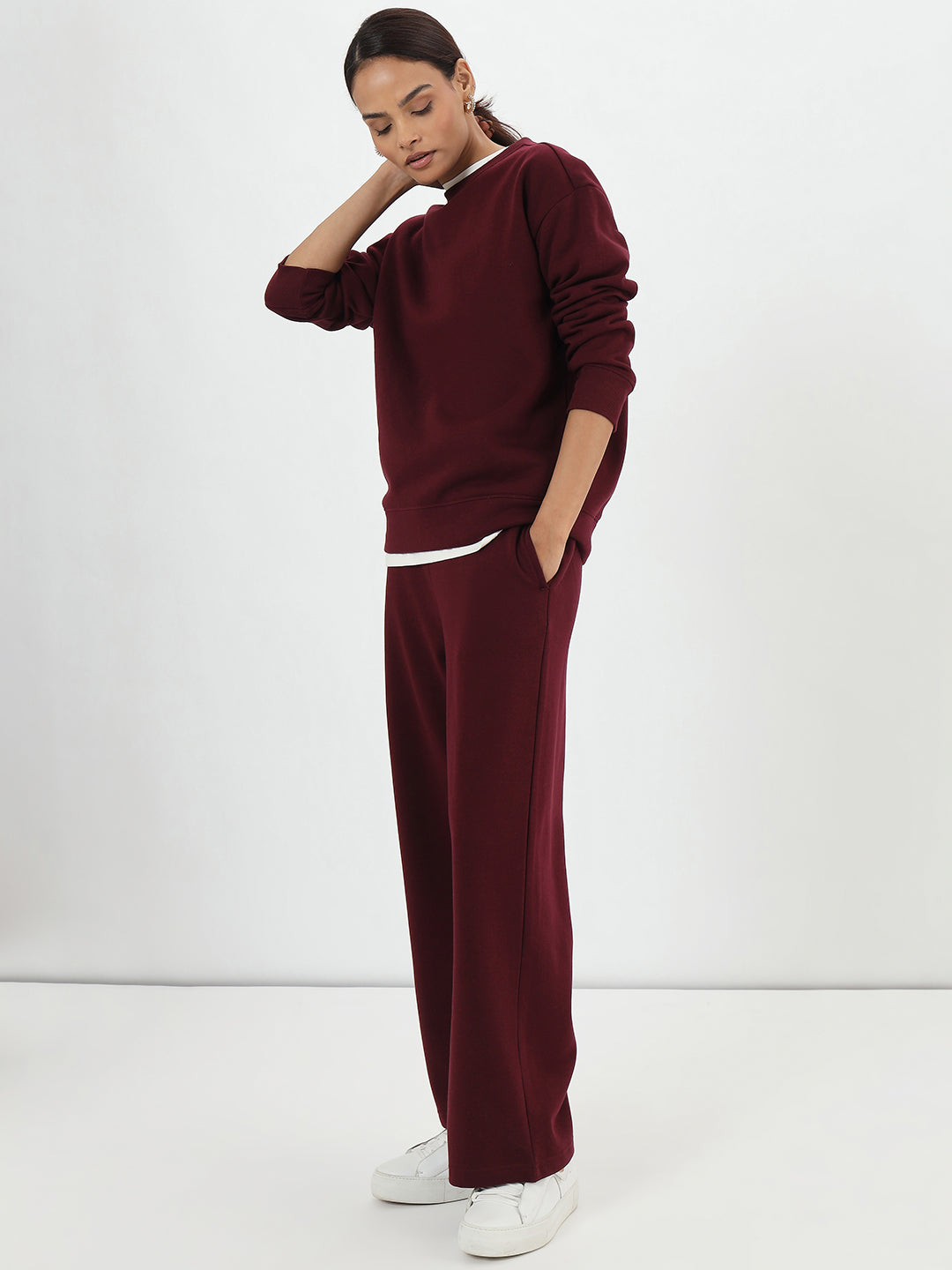 Wine Crew Neck Fleece Sweatshirt