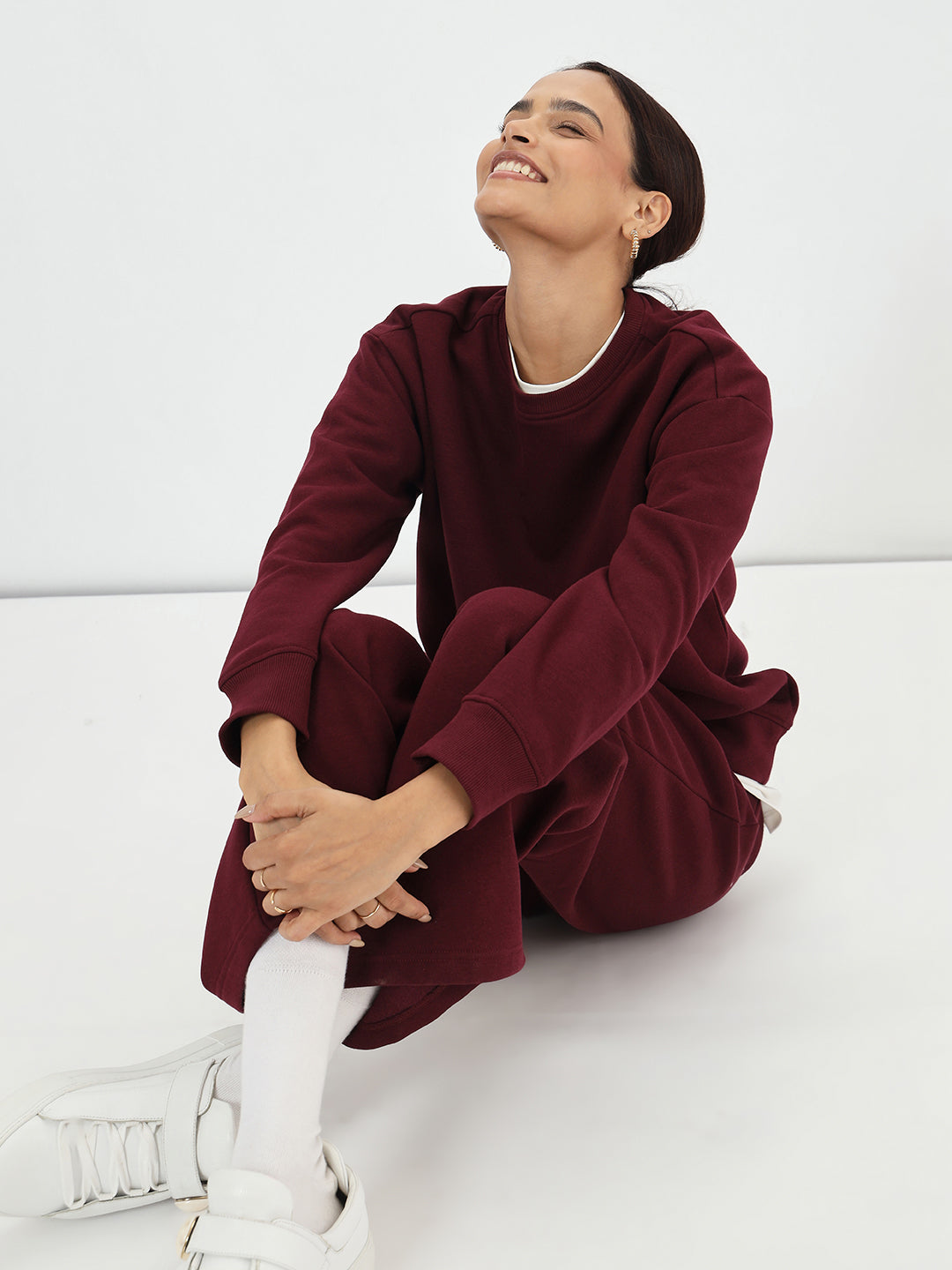 Wine Crew Neck Fleece Sweatshirt