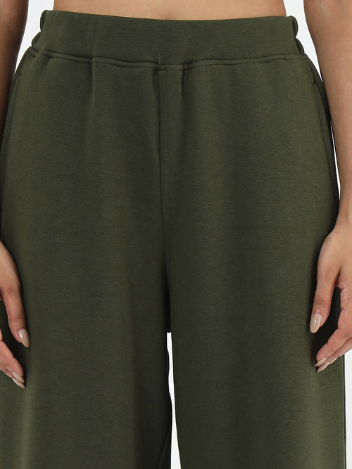 Olive Straight Fit Fleece Trackpants