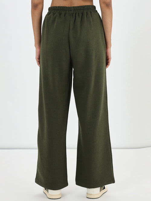 Olive Straight Fit Fleece Trackpants
