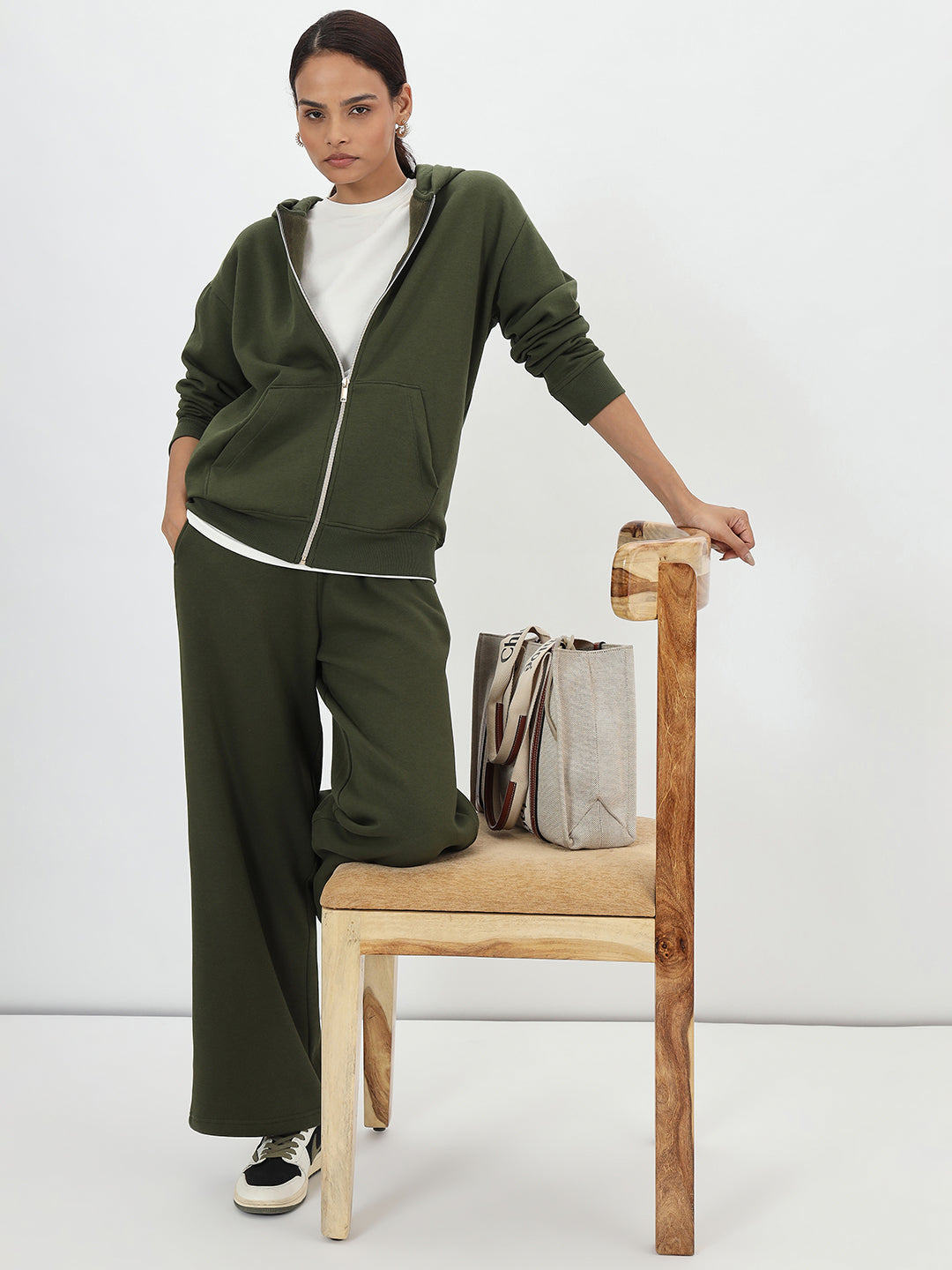 Olive Zip-Up Fleece Hoodie