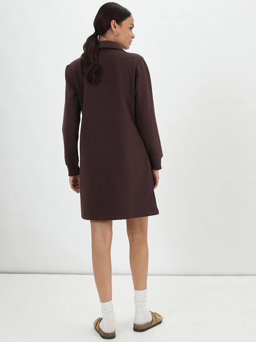 Coffee Brown Fleece Sweatshirt Dress