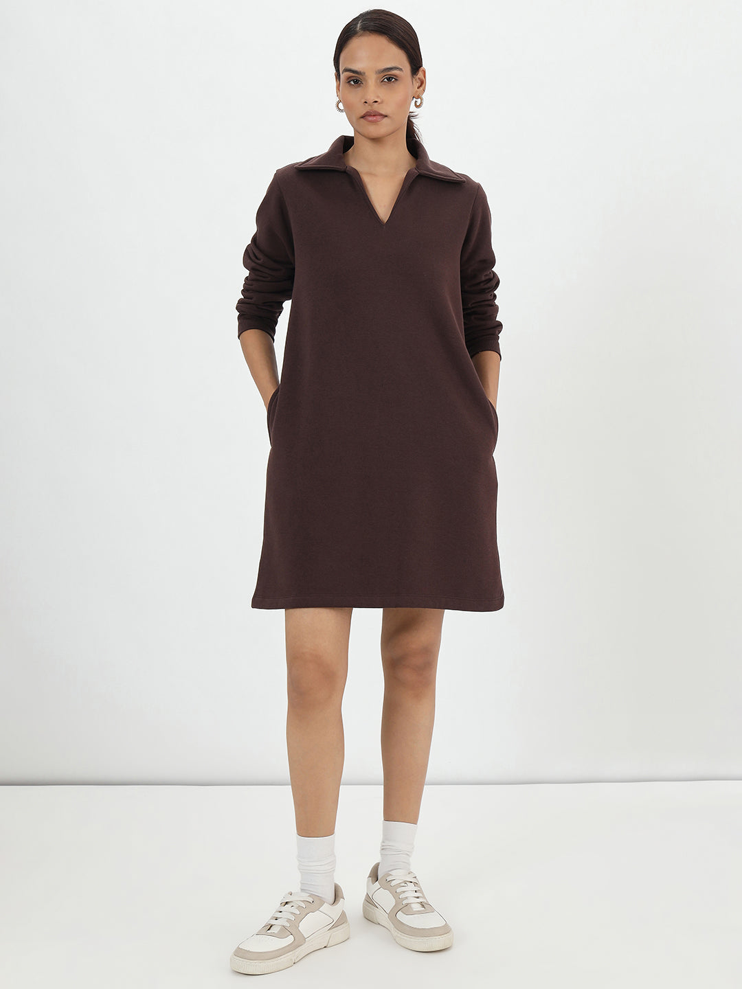 Coffee Brown Fleece Sweatshirt Dress